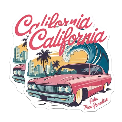 (2 Pack) Palm Tree Paradise Magnet - Retro Car Fridge Decor - 5" On Longest Side - Sticks to Smooth Flat Surfaces - Made in USA - MAG9574