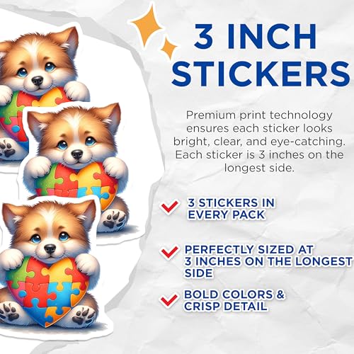 (3 Pack) Corgi Heart Puzzle Decals - Cute Puppy Stickers - Laptop Decal - 3 Inches On Longest Side - Easy Peel & Apply - Made in USA - 3MCS8239