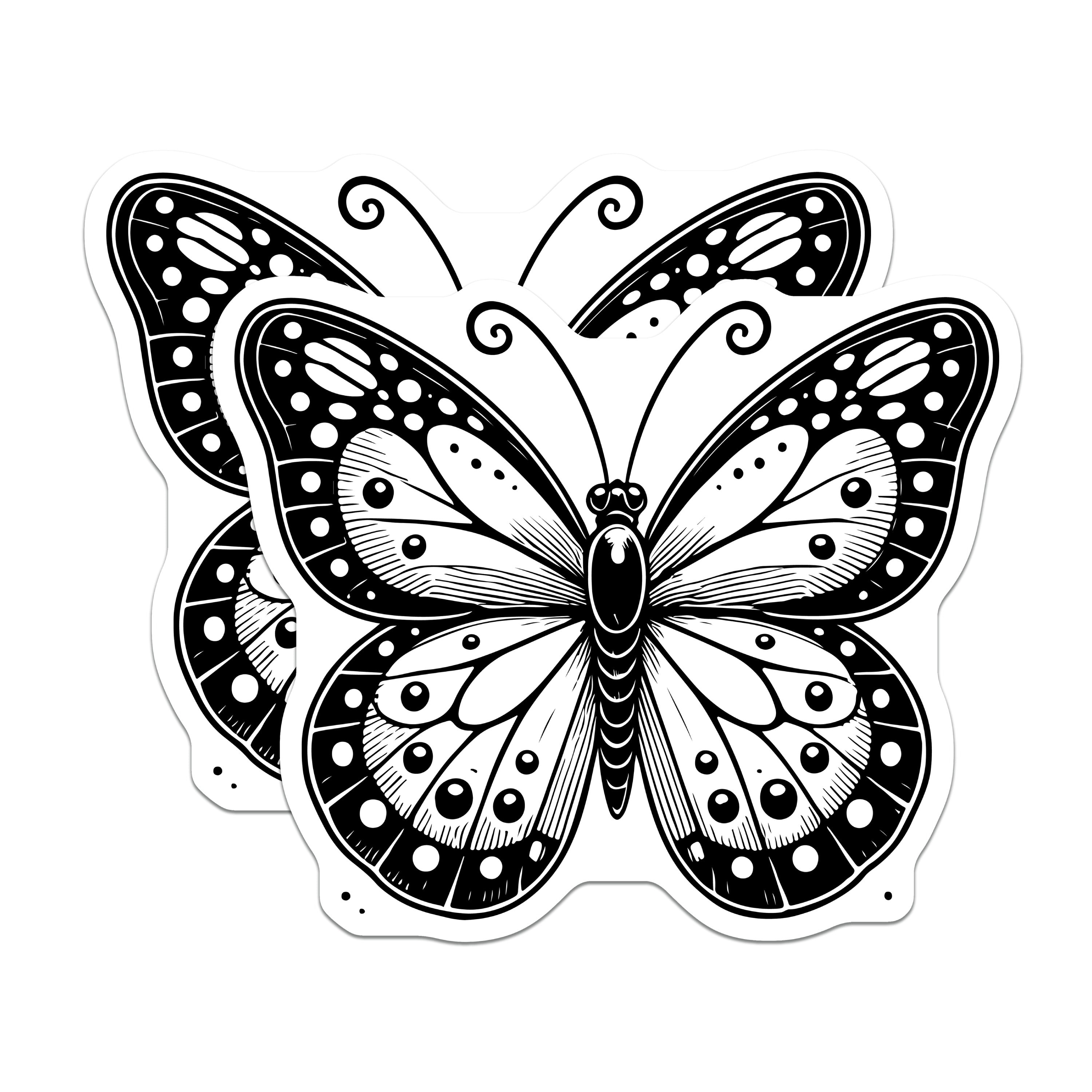 (2 Pack) Butterfly Magnets - Minimalist Black White Aesthetic Decor - Intricate Line Art Fridge Locker Decoration - 5 Inches On Longest Side - Thick Durable Magnet - Made in USA - MAG38107