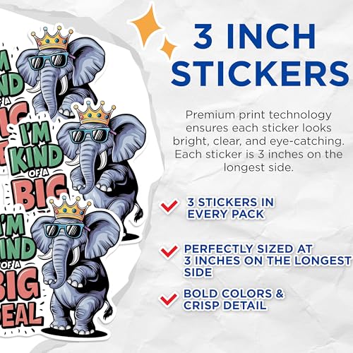 (3 Pack) Elephant Decals - Cool Elephant Laptop Decal - Funny Saying Animal Decal - 3 Inches On Longest Side - Easy Peel & Apply - Made in USA - 3MCS0920