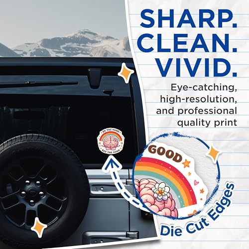 (2 Pack) Be The Good Stickers - Rainbow Brain Decor - Motivational Mental Health - 5" On Longest Side - Sticks to Smooth Flat Surfaces - Made in USA - BMCS8249