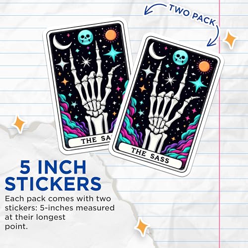 (2 Pack) Skeletal Hand Stickers - Gothic Art Stickers - Halloween Decor Stickers - 5" On Longest Side - Sticks to Smooth Flat Surfaces - Made in USA - BMCS5493