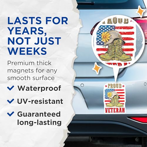 (2 Pack) Proud Veteran Magnets Magnets - Patriotic Military Decor - Veterans Day Celebration - 5" On Longest Side - Made in USA - Sticks to Refrigerators & Metal Surfaces - MAG8358