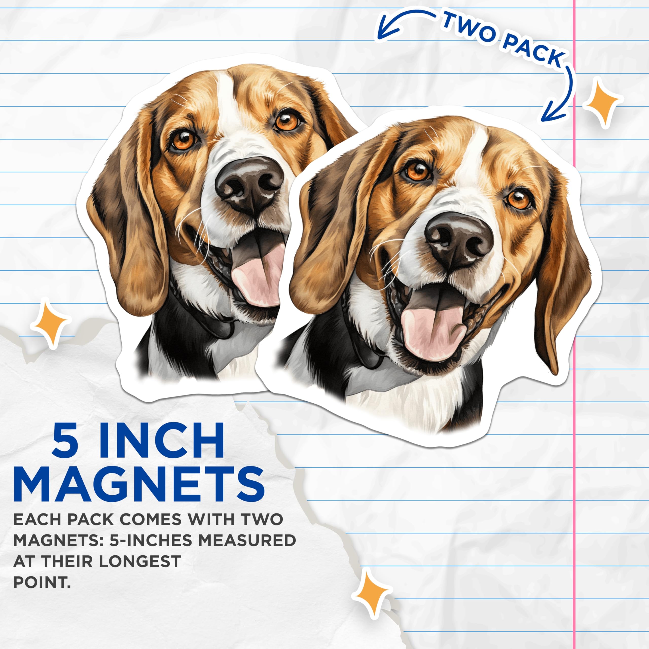(2 Pack) Beagle Dog Magnets - Pet Lover Fridge Decor - Happy Hound Breed Collectible - 5 Inches On Longest Side - Thick Durable Magnet - Made in USA - MAG28433