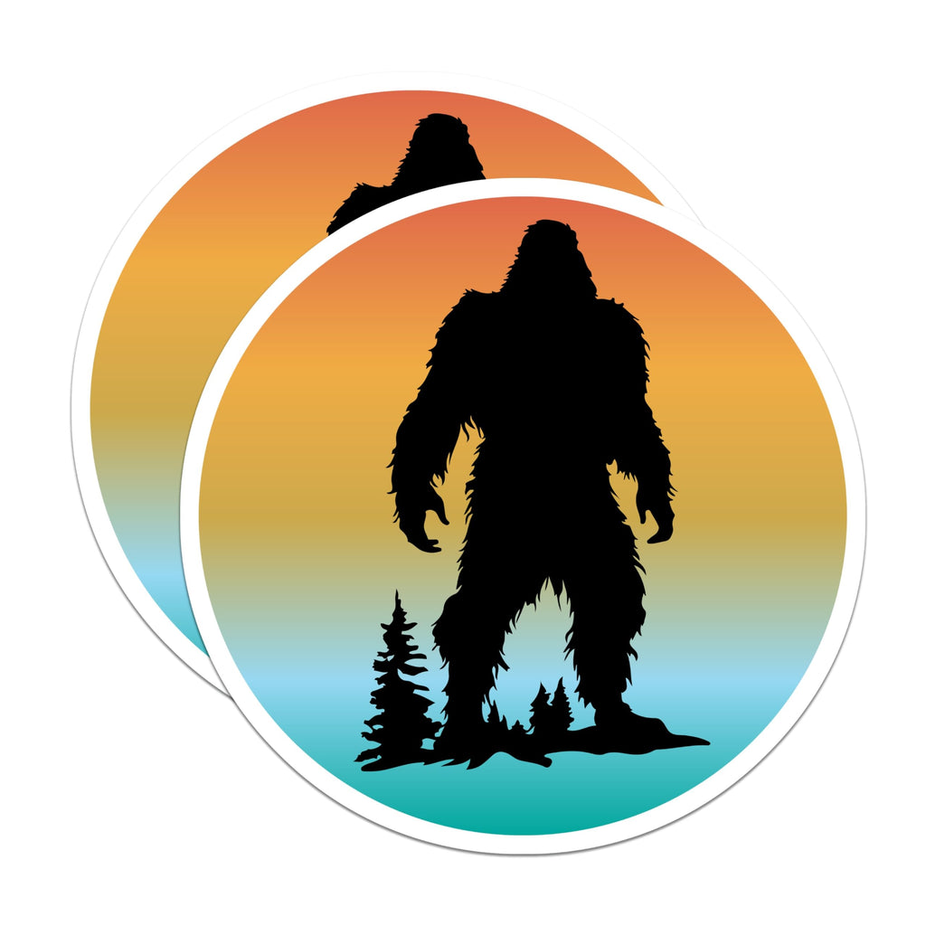 (2 Pack) Bigfoot Sasquatch Magnets - Mythical Cryptid Creature - Nature Forest Sunset Refrigerator Decor - 5 Inches On Longest Side - Thick Durable Magnet - Made in USA - MAG22586