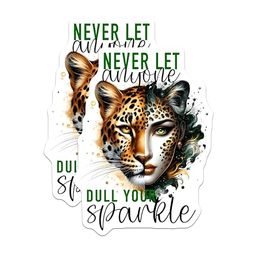 (2 Pack) Motivational Leopard Stickers - Inspirational Animal Decals - Unique Art Designs - 5" On Longest Side - Sticks to Smooth Flat Surfaces - Made in USA - BMCS9238