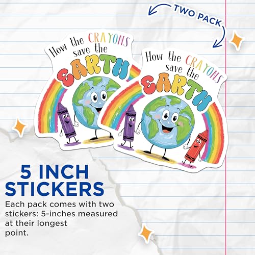 (2 Pack) How The Crayons Save The Earth Stickers - Save The Earth Decals - 5" On Longest Side - Sticks to Smooth Flat Surfaces - Made in USA - BMCS7699