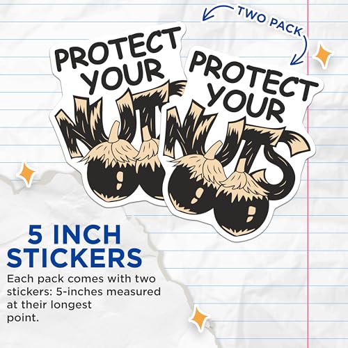(2 Pack) Protect Your Nuts Stickers - 5" On Longest Side - Sticks to Smooth Flat Surfaces - Made in USA - BMCS9158 - BMCS9158