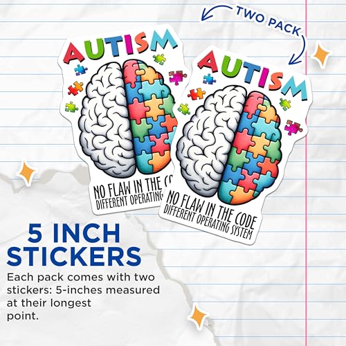 (2 Pack) Autism Awareness Stickers - No Flaw in The Code Stickers - Different Operating System Stickers - 5" On Longest Side - Sticks to Any Smooth Flat Surface - Made in USA - BMCS3216