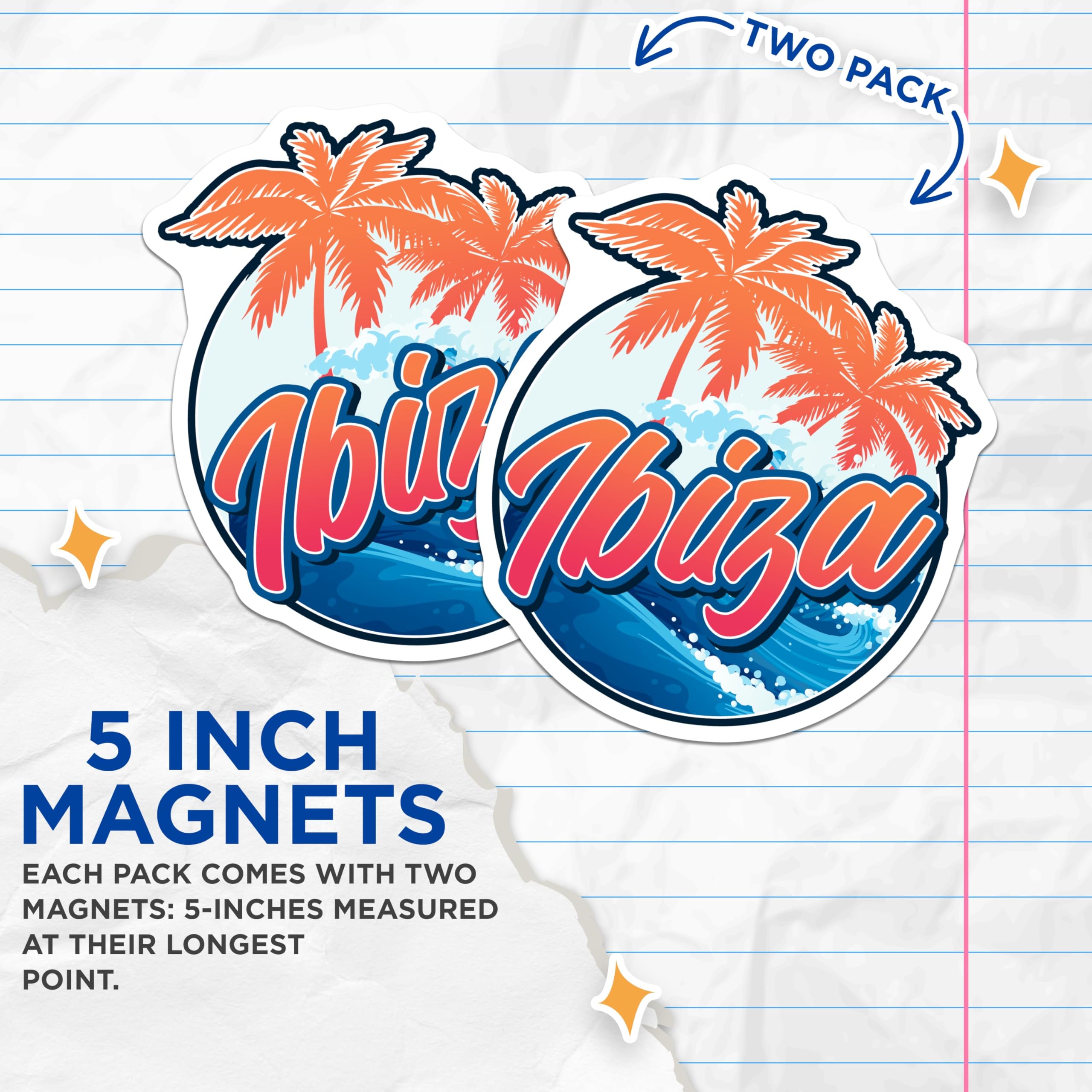 (2 Pack) Ibiza Magnets - Palm Tree Decor - Summer Beach Accessories - 5" On Longest Side - Premium Magnet - for Cars, Refrigerators, Toolboxes, Lockers - Made in USA - MAG18845