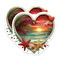 (2 Pack) Beach Sunset Heart Magnets - Romantic Ocean View Refrigerator Decor - Valentine's Day Anniversary Lover Aesthetic - 5 Inches On Longest Side - Thick Durable Magnet - Made in USA - MAG36614