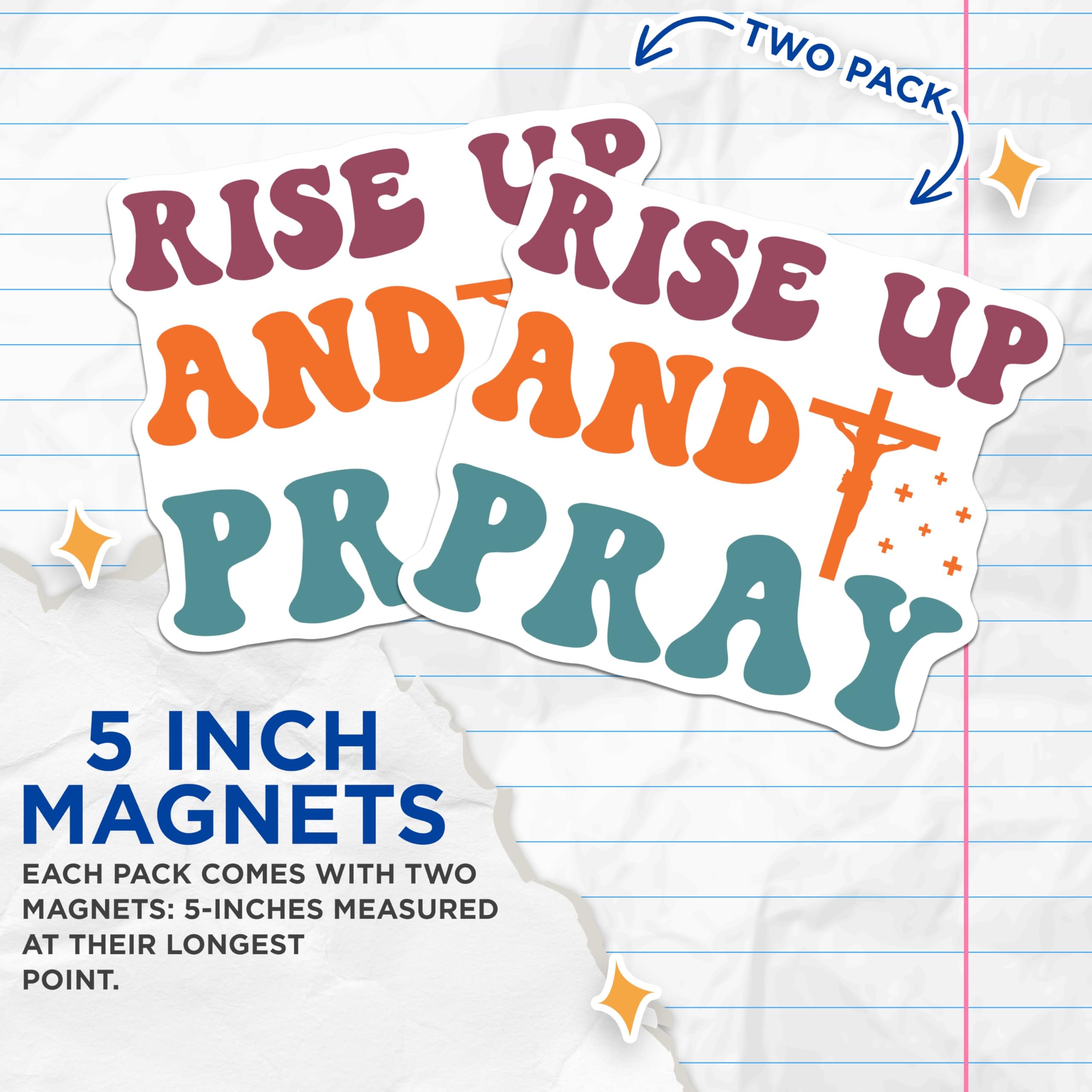 (2 Pack) Rise Up and Pray Christian Magnets - Inspirational Religious Decor - Retro Jesus Faith Magnets - 5 Inches On Longest Side - Thick Durable Magnet - Made in USA - MAG27521