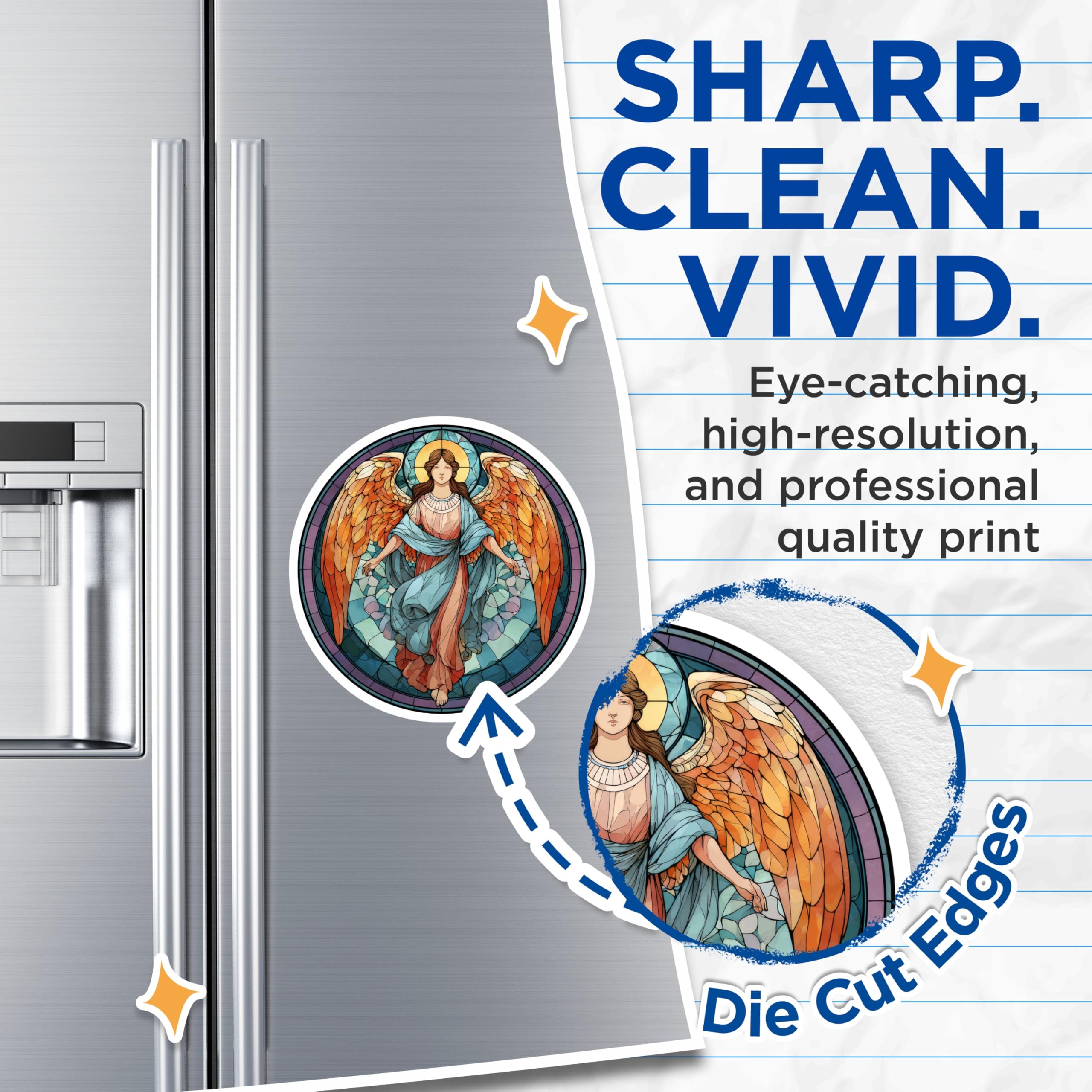 (2 Pack) Angel Magnets - Stained Glass Decor - Religious Kitchen Accessories - 5" On Longest Side - Premium Magnet - for Cars, Refrigerators, Toolboxes, Lockers - Made in USA - MAG14673