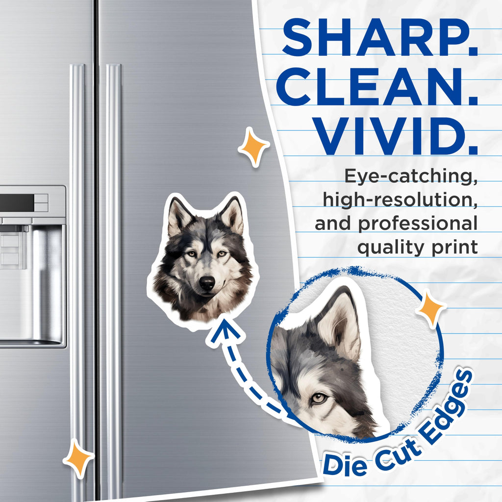 (2 Pack) Majestic Wolf Dog Magnets - Watercolor Siberian Husky Art - Animal Lover Fridge Locker Decor - Wild Canine Tribute - 5 Inches On Longest Side - Thick Durable Magnet - Made in USA - MAG24949