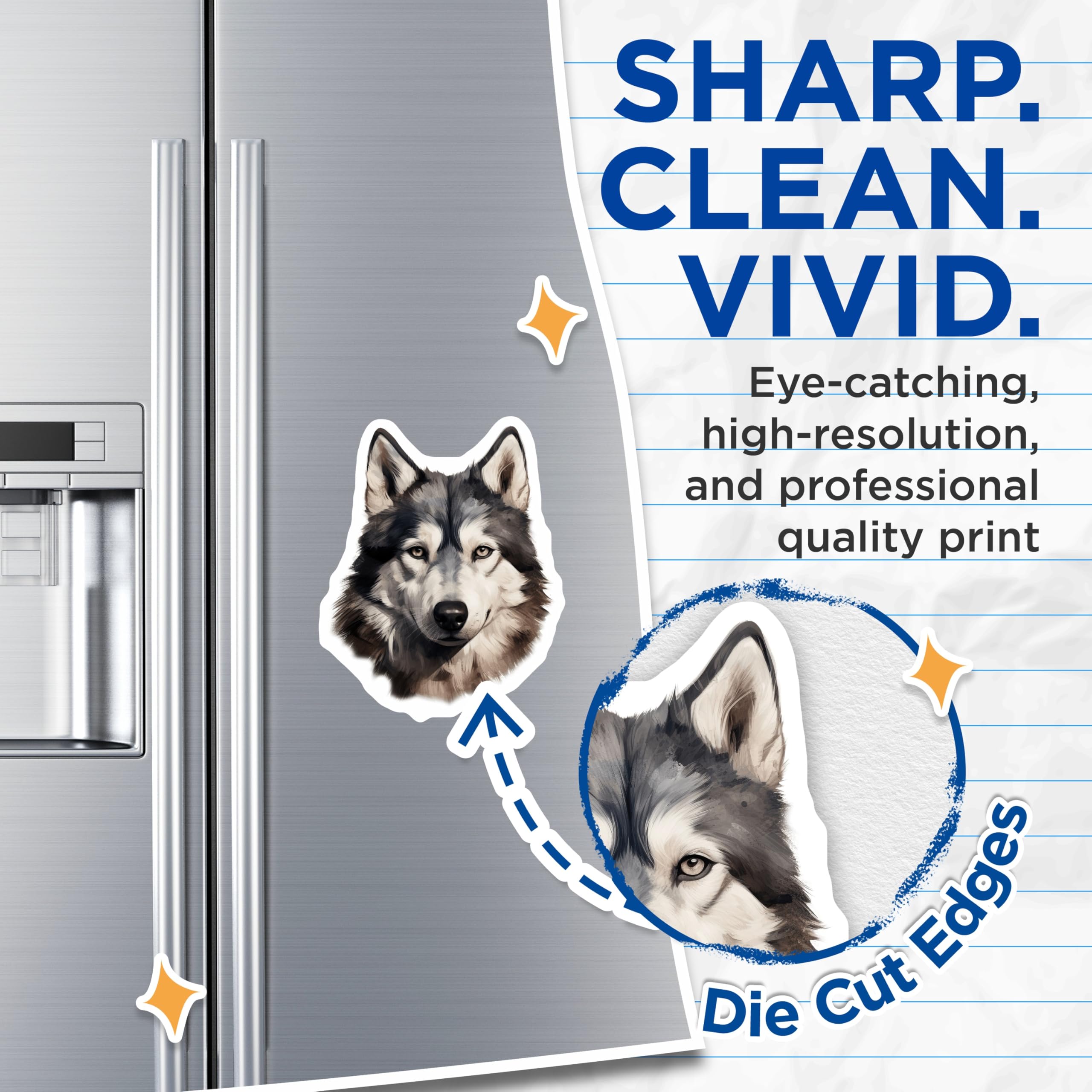 (2 Pack) Majestic Wolf Dog Magnets - Watercolor Siberian Husky Art - Animal Lover Fridge Locker Decor - Wild Canine Tribute - 5 Inches On Longest Side - Thick Durable Magnet - Made in USA - MAG24949