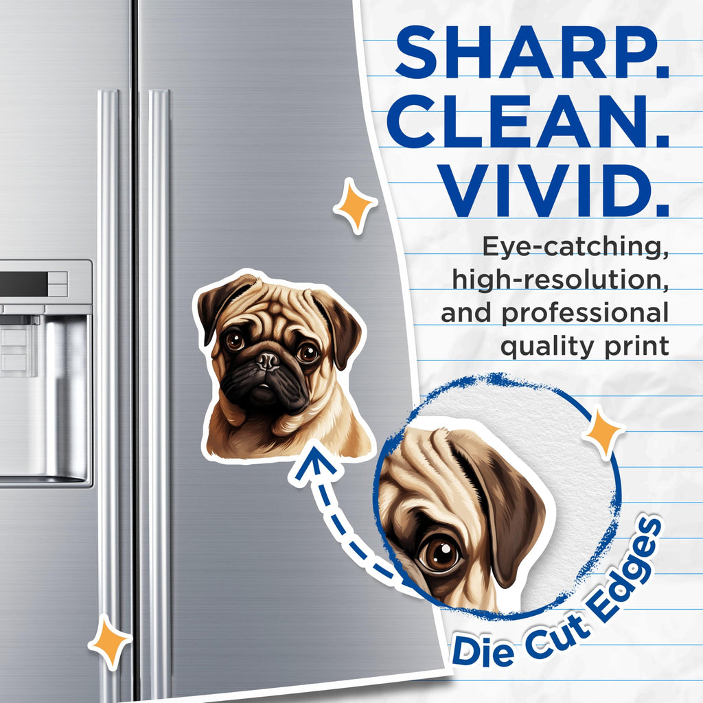 (2 Pack) Cute Pug Dog Magnets - Dog Owner Refrigerator Decor - Adorable Animal Art - 5 Inches On Longest Side - Thick Durable Magnet - Made in USA - MAG26605