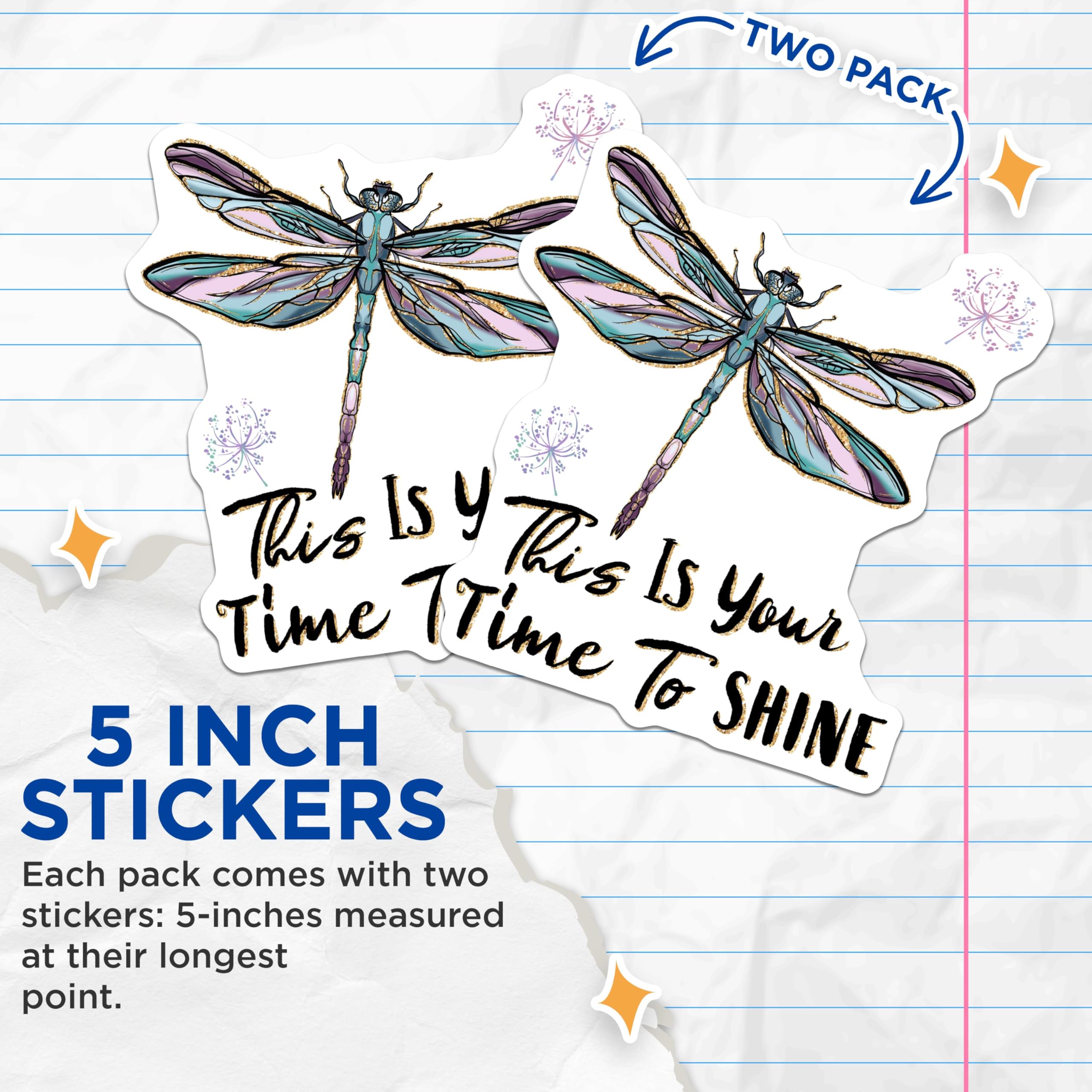 (2 Pack) Motivational Dragonfly Stickers - Inspirational Quotes - Uplifting Vinyl Decals - 5" On Longest Side - Sticks to Smooth Flat Surfaces - Made in USA - BMCS4183