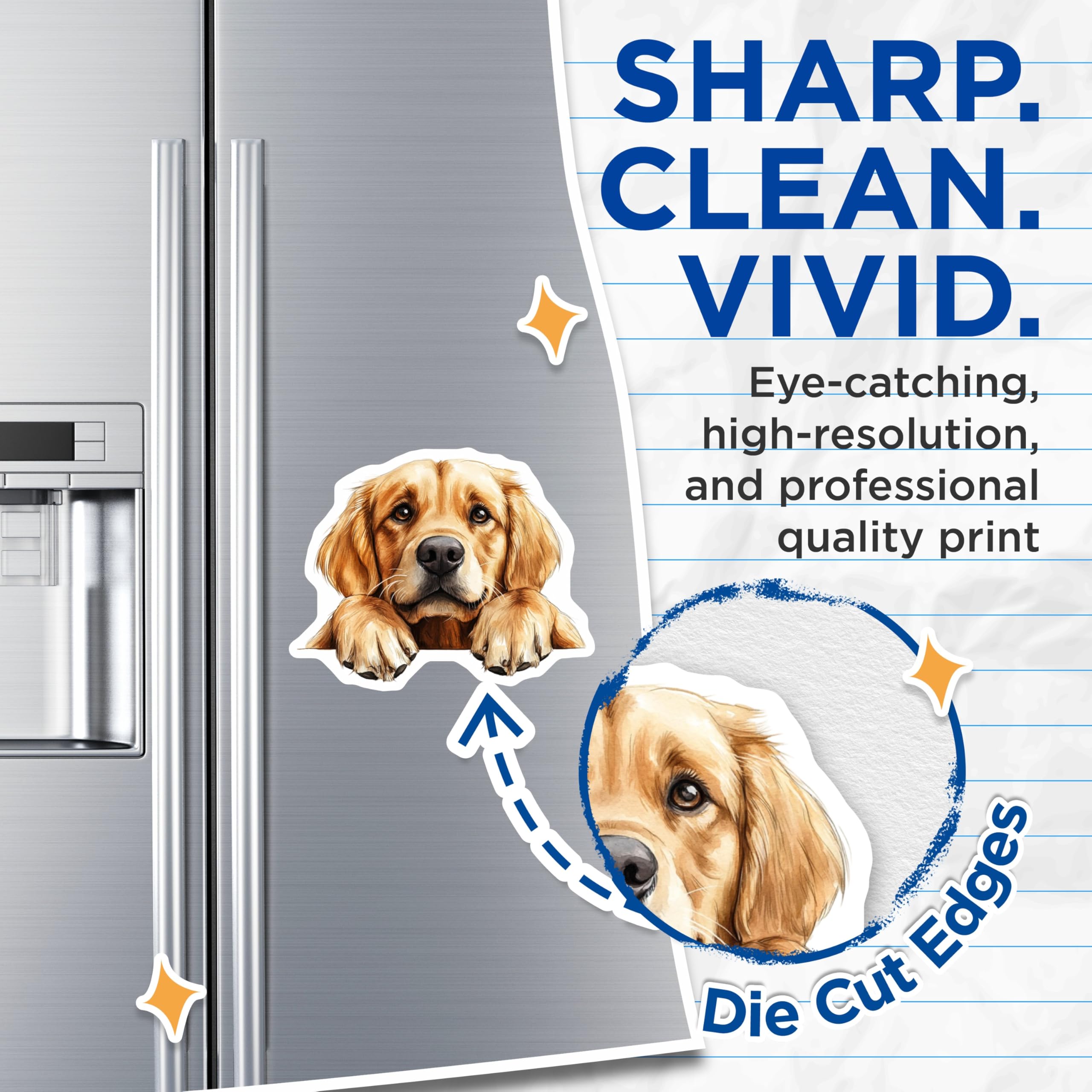 (2 Pack) Golden Retriever Magnets - Dog Breed Art - Cute Animal Decoration - 5" On Longest Side - Premium Magnet - for Cars, Refrigerators, Toolboxes, Lockers - Made in USA - MAG14630
