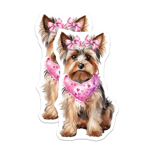 (2 Pack) Cute Yorkshire Terrier Magnets - Dog Lover Magnets - Heart Bandana Dog Art Magnets - 5" On Longest Side - for Cars, Refrigerators, Toolboxes, Lockers - Made in USA MAG3617