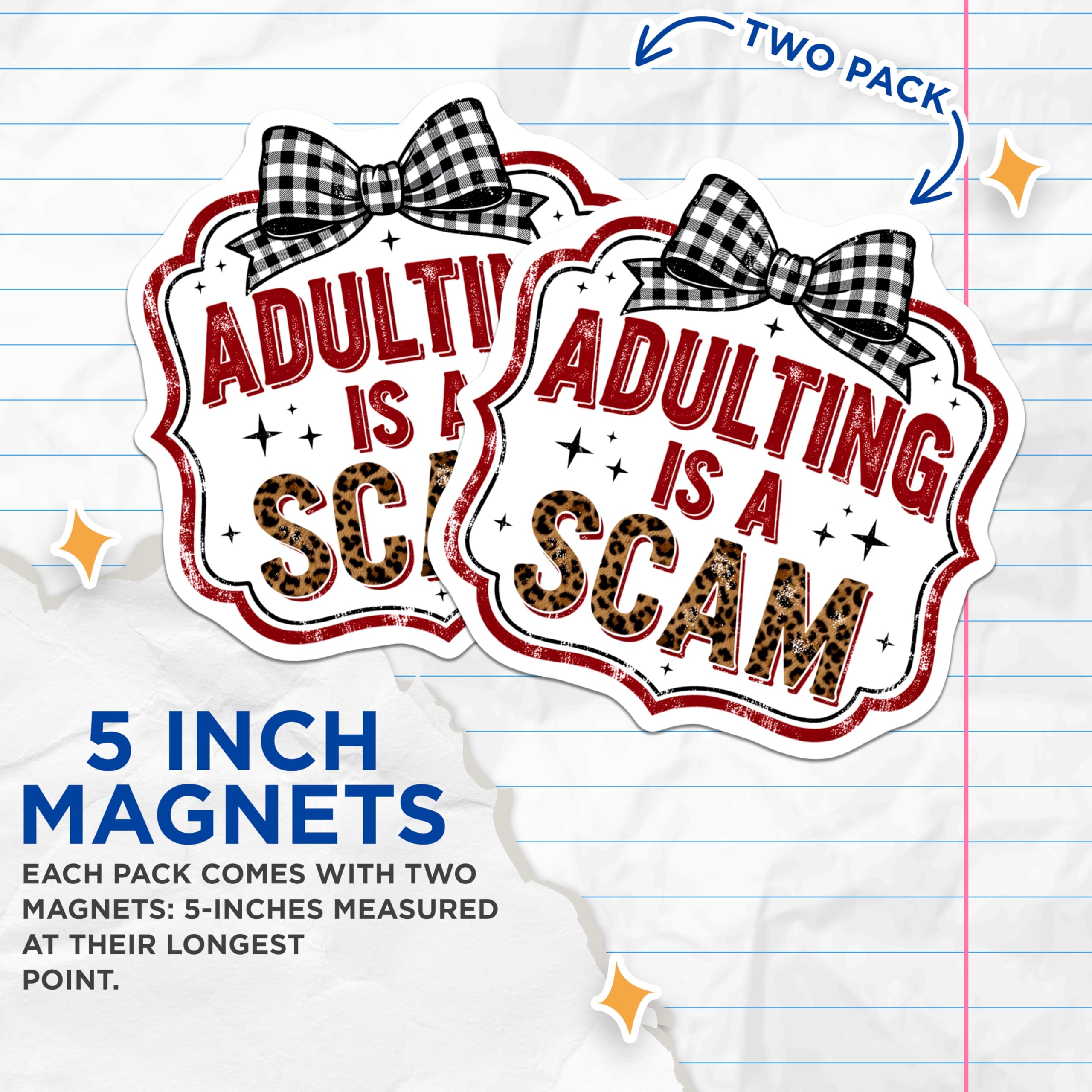 (2 Pack) Adulting is A Scam Magnets - Funny Adulting Humor - Sarcastic Life Quote Decor - 5 Inches On Longest Side - Thick Durable Magnet - Made in USA - MAG19060