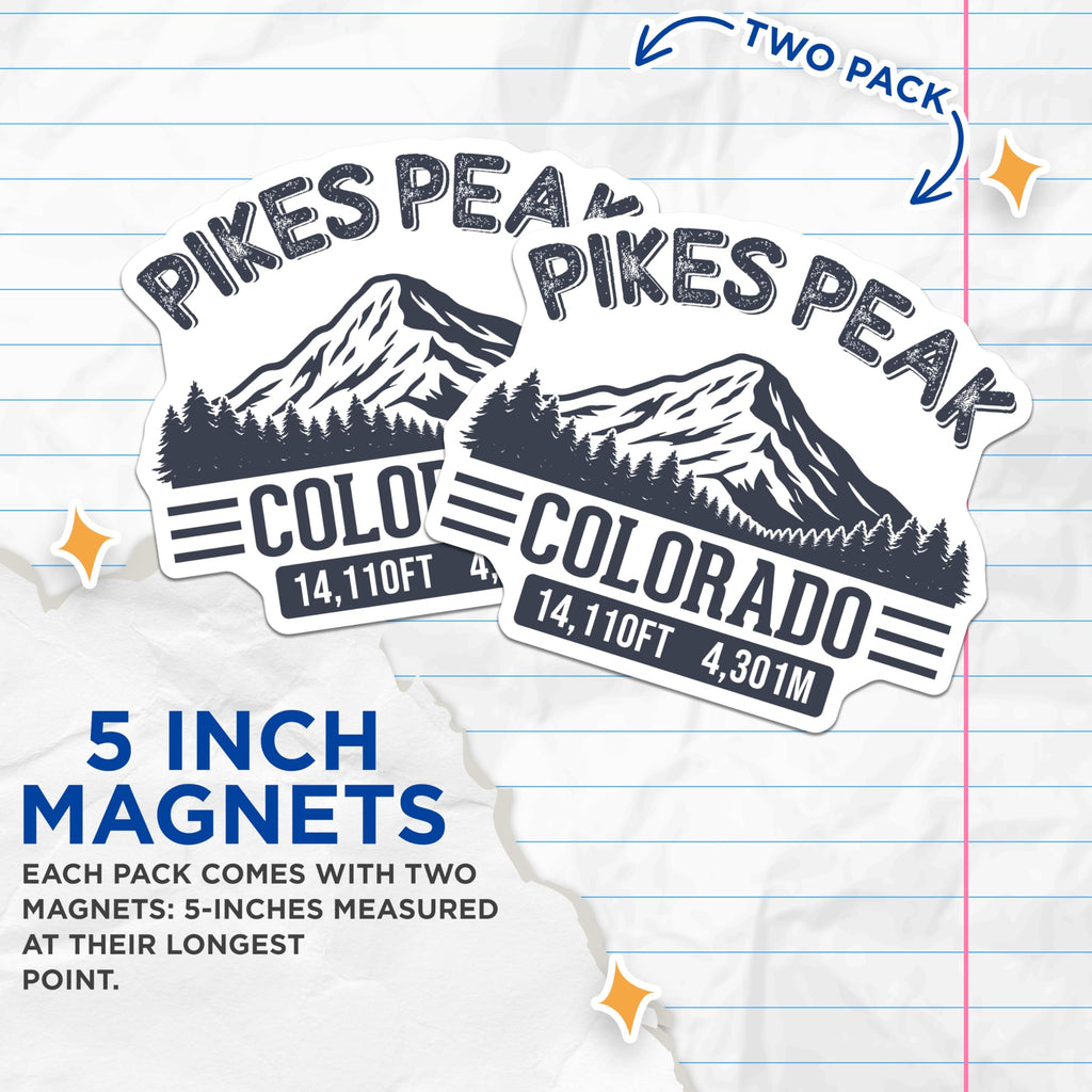 (2 Pack) Pikes Peak Colorado Magnets - Mountain Scene - Souvenir Magnets Fridge - 5" On Longest Side - Premium Magnet - for Cars, Refrigerators, Toolboxes, Lockers - Made in USA - MAG17691