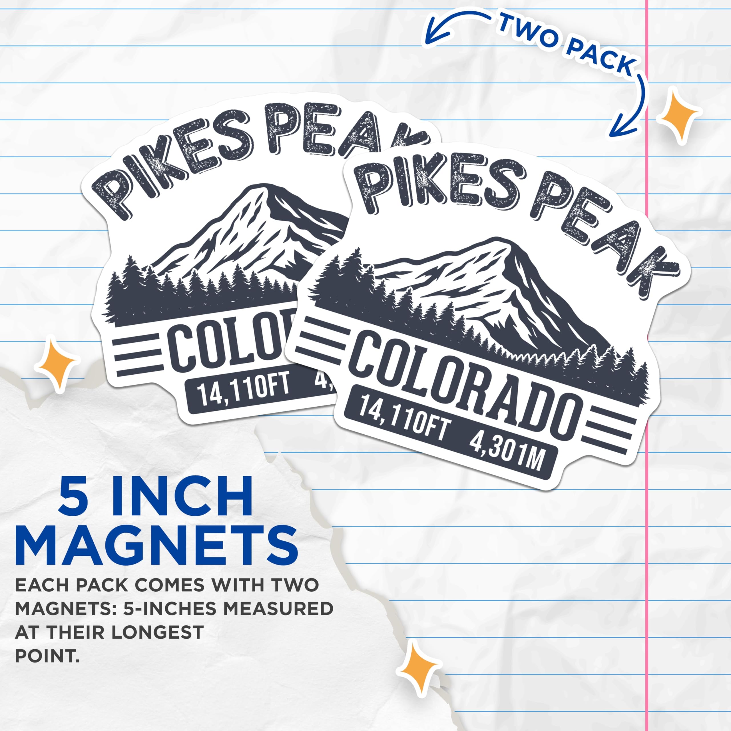 (2 Pack) Pikes Peak Colorado Magnets - Mountain Scene - Souvenir Magnets Fridge - 5" On Longest Side - Premium Magnet - for Cars, Refrigerators, Toolboxes, Lockers - Made in USA - MAG17691