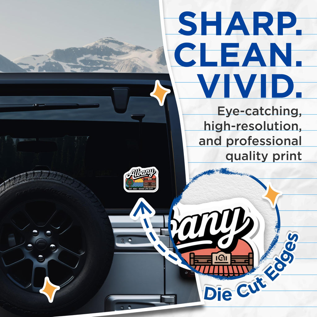 (2 Pack) Albany Stickers - Good Life City - Albany Oregon USA - 5" On Longest Side - Sticks to Smooth Flat Surfaces - Made in USA - BMCS17546