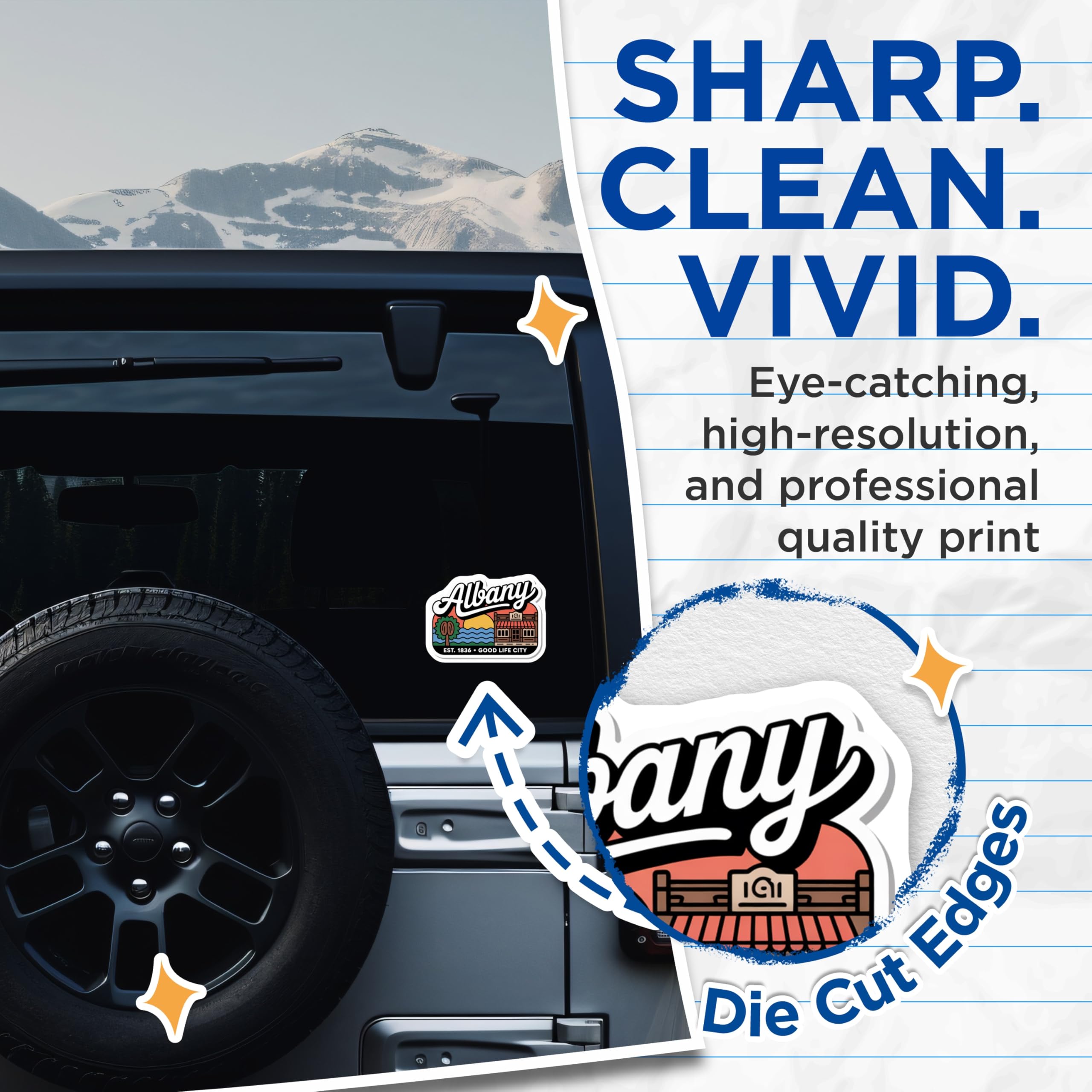 (2 Pack) Albany Stickers - Good Life City - Albany Oregon USA - 5" On Longest Side - Sticks to Smooth Flat Surfaces - Made in USA - BMCS17546