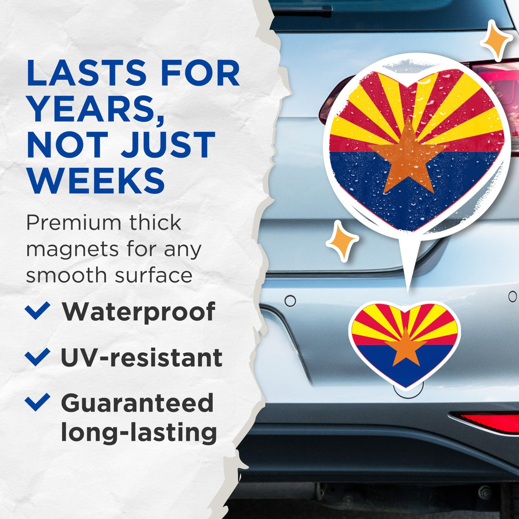 (2 Pack) Arizona Flag Magnets - Heart Shaped AZ State - Fridge Home Locker Decor - 5" On Longest Side - Premium Magnet - for Cars, Refrigerators, Toolboxes, Lockers - Made in USA - MAG17171