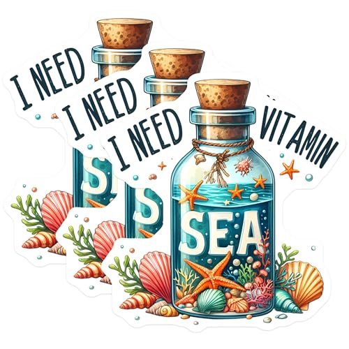 (3 Pack) Vitamin Sea Decals - Beach Lover Decal - Ocean Decals - 3 Inches On Longest Side - Easy Peel & Apply - Made in USA - 3MCS8060