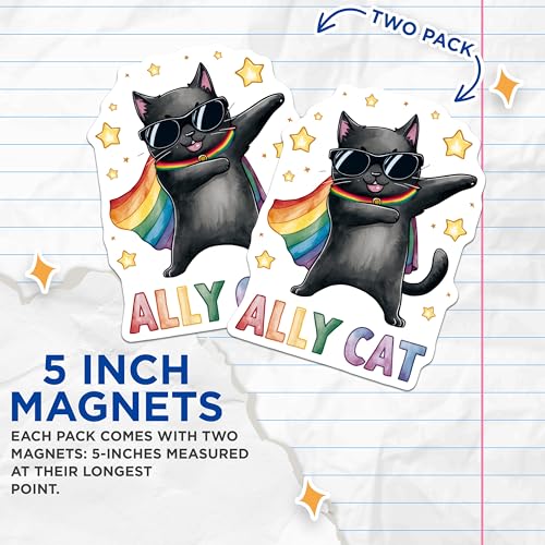 (2 Pack) Cute Cat Decor Magnet - 5" On Longest Side - Sticks to Smooth Flat Surfaces - Made in USA - MAG9553