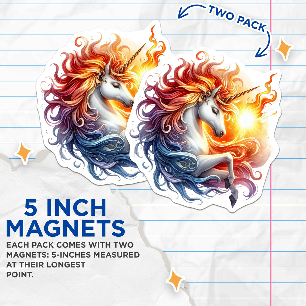 (2 Pack) Magical Unicorn Magnets - Spiritual Rainbow Mane - Fantasy Celestial Decor - 5 Inches On Longest Side - Thick Durable Magnet - Made in USA - MAG39744