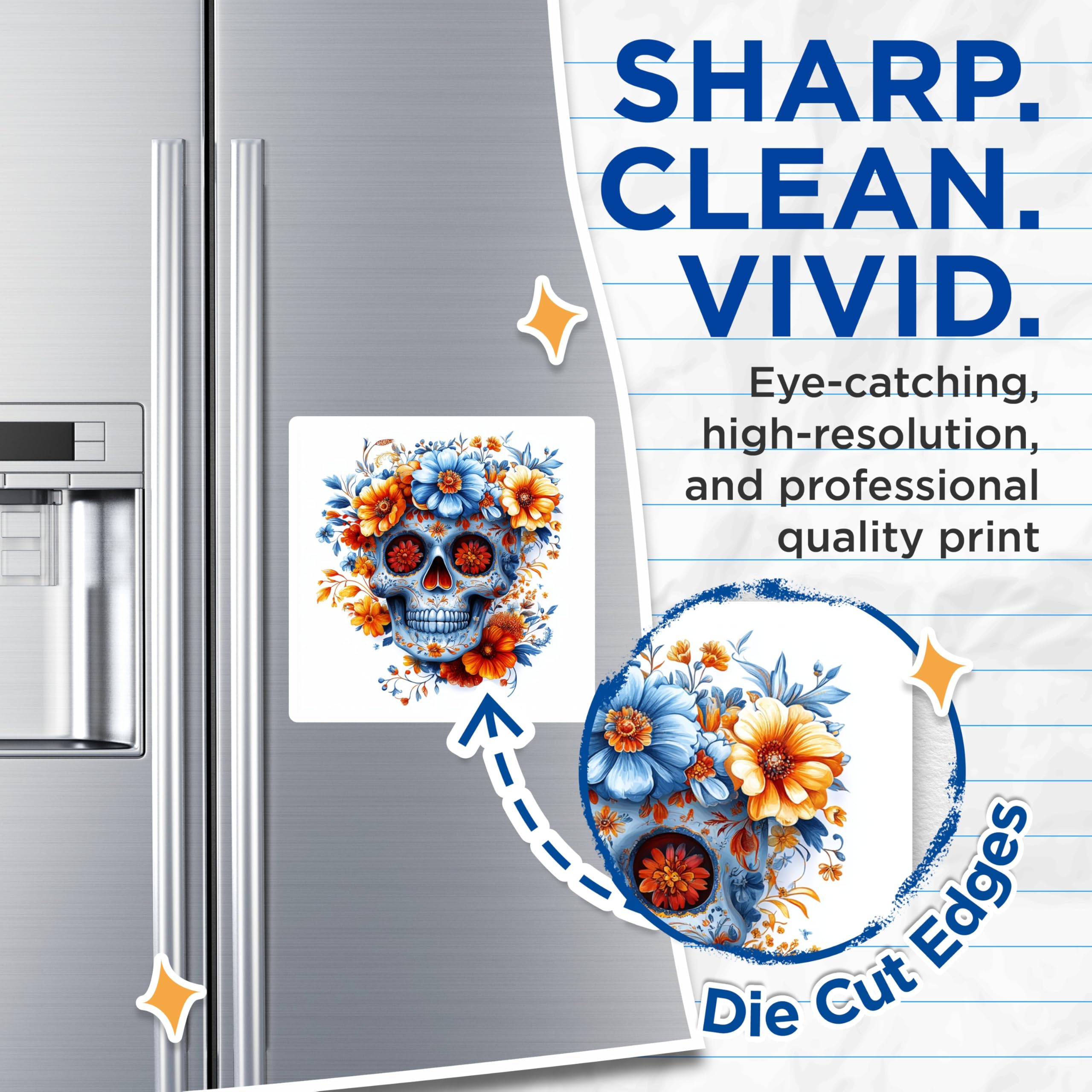(2 Pack) Dia de Los Muertos Magnets - Floral Sugar Skull Art - Vibrant Calavera Decor Kitchen Office Locker - 5 Inches On Longest Side - Thick Durable Magnet - Made in USA - MAG29988