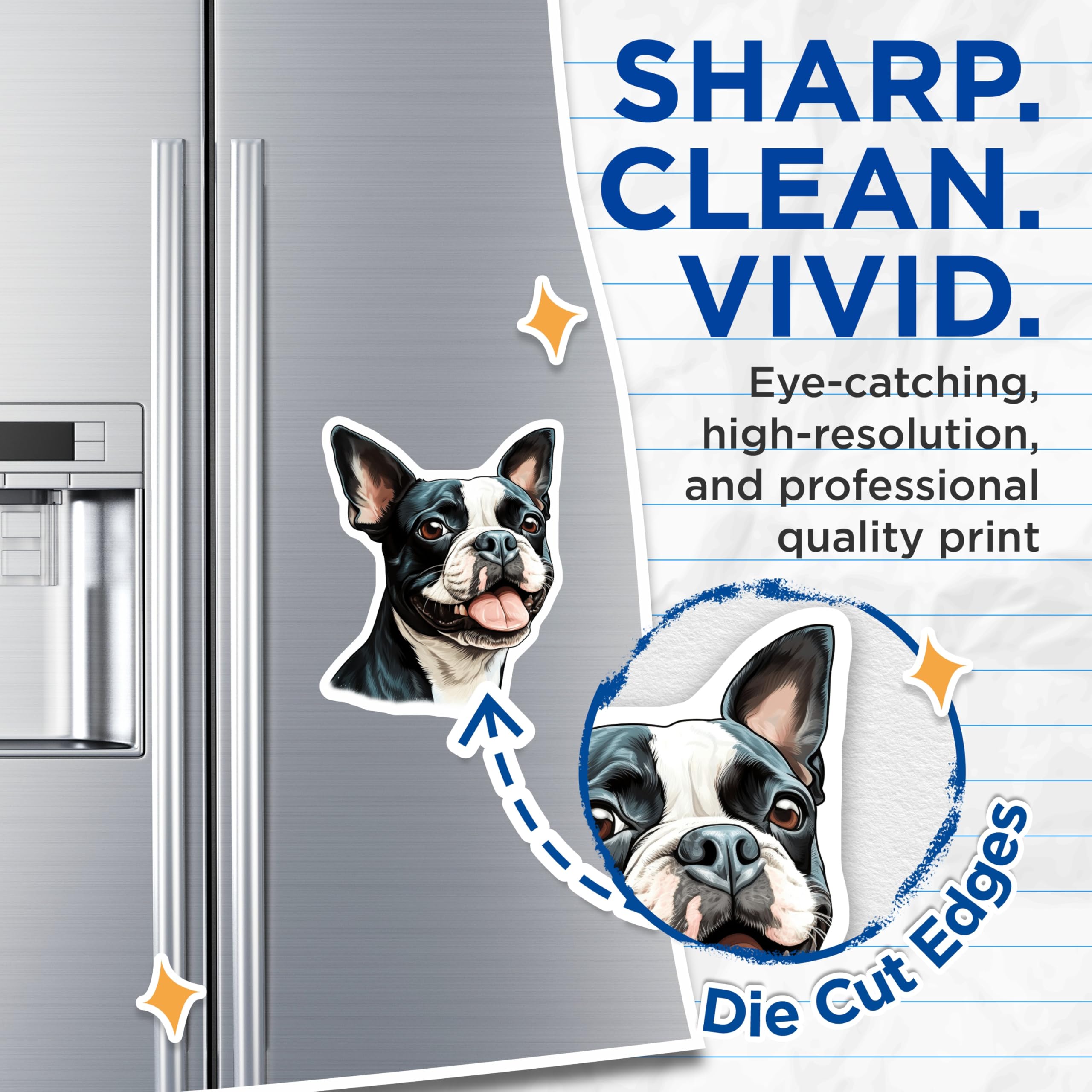 (2 Pack) Boston Terrier Magnets - Happy Dog Breed Artwork - Pet Owner Decor for Fridge - 5 Inches On Longest Side - Thick Durable Magnet - Made in USA - MAG27008
