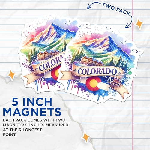 (2 Pack) Colorado Mountain Scene Magnets - Scenic Landscape - Travel Souvenir - Colorado State Art - 5" On Longest Side - for Cars, Fridges, Toolboxes - Made in USA - MAG6935