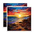 (2 Pack) Stained Glass Sunset Magnets - Vibrant Beach Ocean Waves - Coastal Landscape Art - Abstract Mosaic Decor - 5 Inches On Longest Side - Thick Durable Magnet - Made in USA - MAG24607