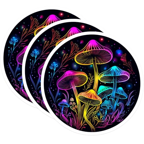 (3 Pack) Mushroom Decals - Psychedelic Art Stickers - Trippy Laptop Decals- 3 Inches On Longest Side - Easy Peel & Apply - Made in USA - 3MCS5550