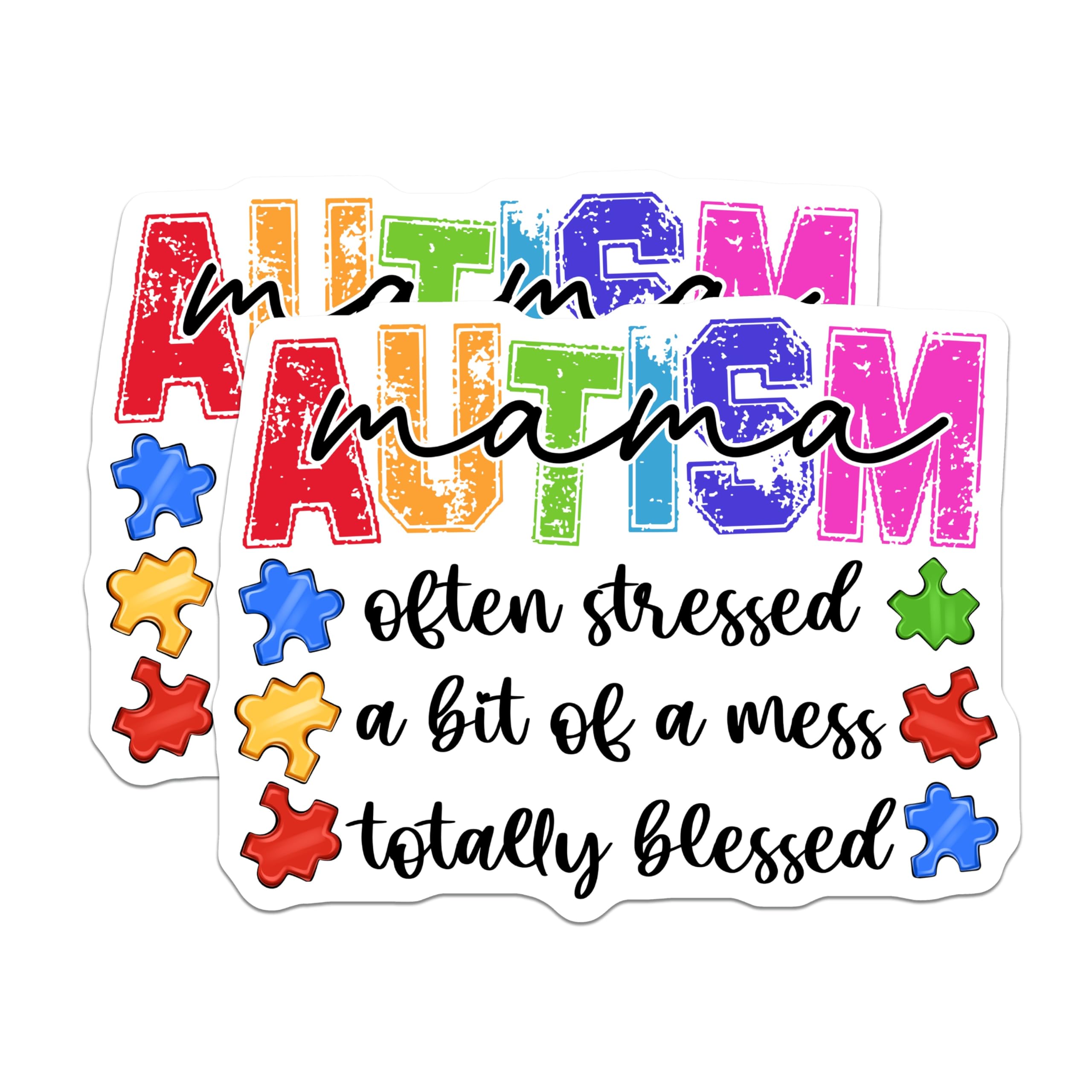 (2 Pack) Autism Mama Magnets - Awareness Puzzle Piece Decor - Special Needs Mom Appreciation - Totally Blessed - 5 Inches On Longest Side - Thick Durable Magnet - Made in USA - MAG23752