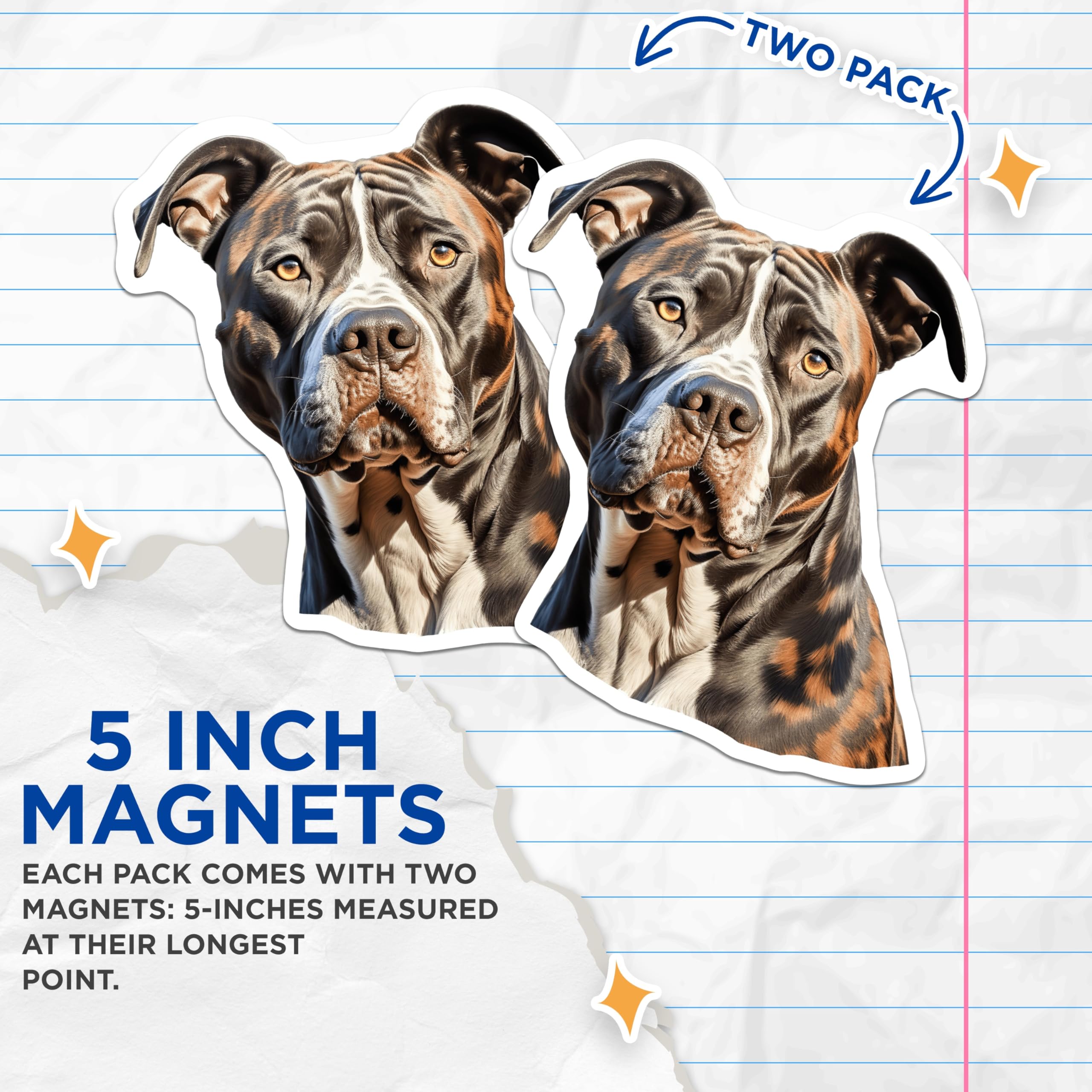 (2 Pack) Brindle Dog Magnets - American Bulldog Decor - Dog Mom Dad Fridge Art - 5 Inches On Longest Side - Thick Durable Magnet - Made in USA - MAG28644
