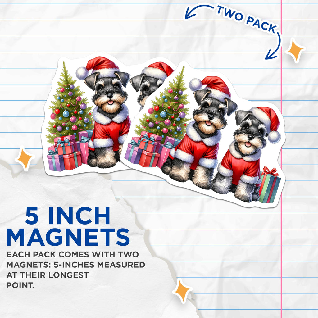 (2 Pack) Christmas Schnauzer Magnets - Holiday Dog Decor - Cute Xmas Pet Lovers Refrigerator - 5 Inches On Longest Side - Thick Durable Magnet - Made in USA - MAG30535
