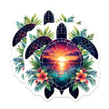 (2 Pack) Sea Turtle Magnets - Sunset Ocean Art - Tropical Floral Design Decor - 5 Inches On Longest Side - Thick Durable Magnet - Made in USA - MAG22944