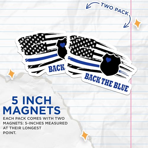 (2 Packs) Back The Blue Magnets - Support Police Policeman Family Wife Support Magnets - 5 Inches On Longest Side - Premium Magnet - for Fridges, Toolboxes, Cars - Made in USA - MAG2440