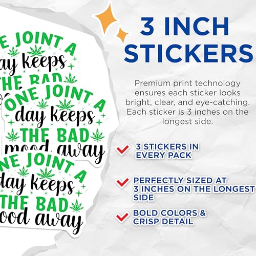 (3 Pack) One Joint a Day Decals - Funny Weed Decal - Laptop Decals - 3 Inches On Longest Side - Easy Peel & Apply - Made in USA - 3MCS7788
