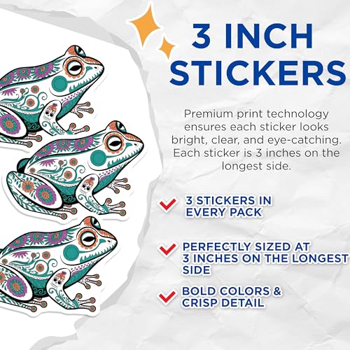 (3 Pack) Floral Frog Decals - Sugar Skull - Laptop Decals - 3 Inches On Longest Side - Easy Peel & Apply - Made in USA - 3MCS8224