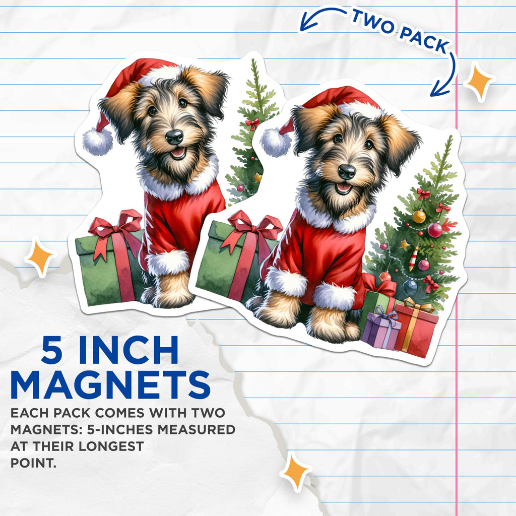 (2 Pack) Christmas Terrier Dog Magnets - Santa Puppy Holiday Decor - Festive Fridge Magnets - 5 Inches On Longest Side - Thick Durable Magnet - Made in USA - MAG23649
