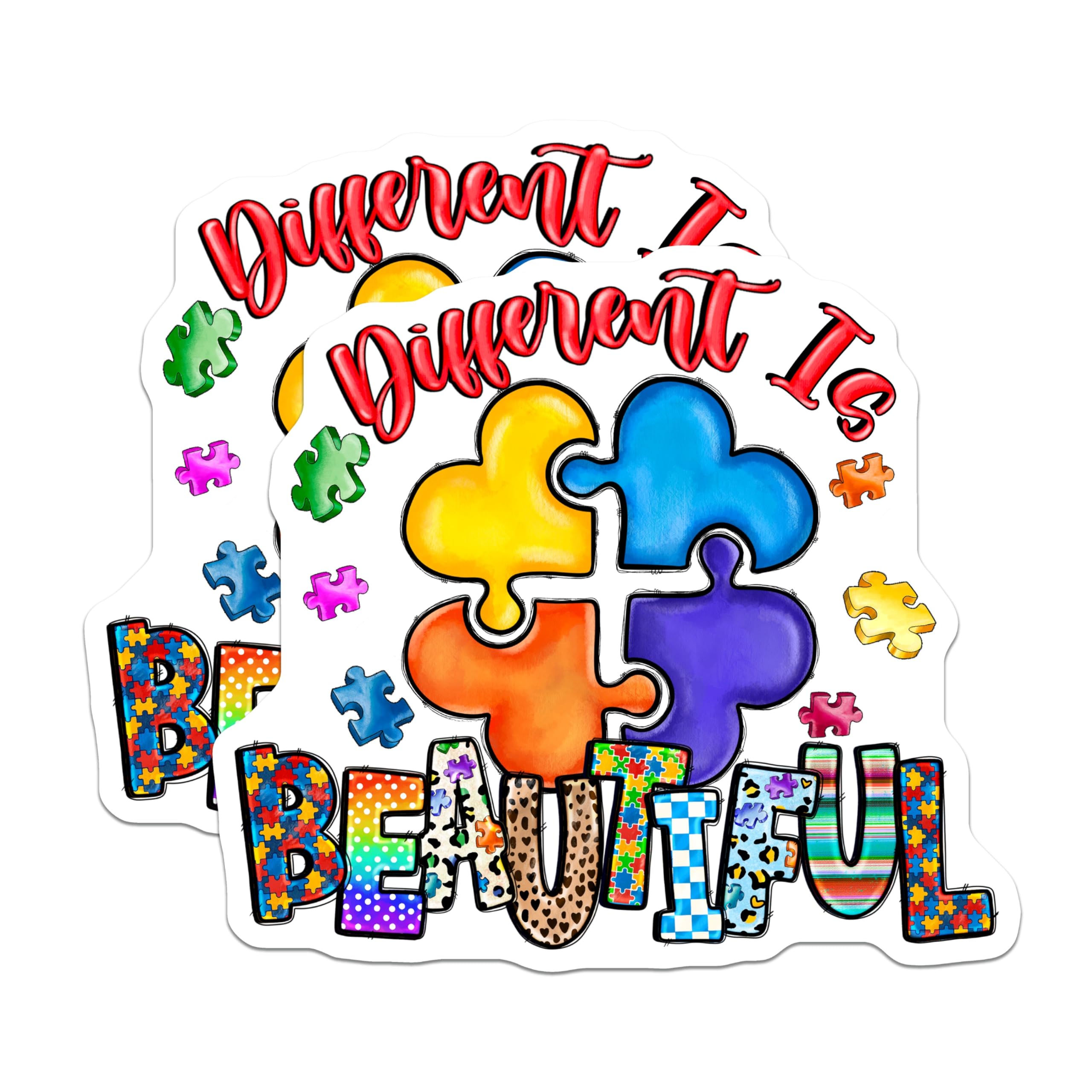 (2 Pack) Different is Beautiful Magnets - Autism Awareness Support - Neurodiversity Art - Vibrant Puzzle Decor - 5 Inches On Longest Side - Thick Durable Magnet - Made in USA - MAG24424