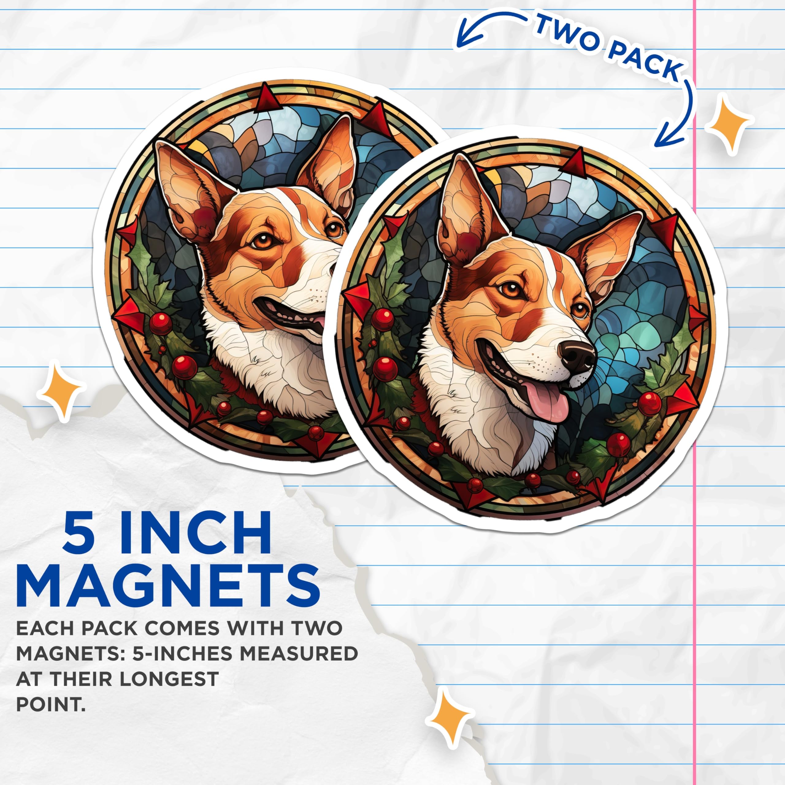 (2 Pack) Corgi Stained Glass Magnets - Christmas Dog Art - Holiday Pet Decor - 5 Inches On Longest Side - Thick Durable Magnet - Made in USA - MAG23304