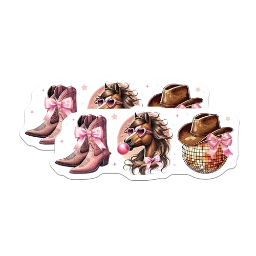 (2 Pack) Western Boot Stickers - Horse Stickers - Disco Ball Stickers - 5" On Longest Side - Sticks to Smooth Flat Surfaces - Made in USA - BMCS6489
