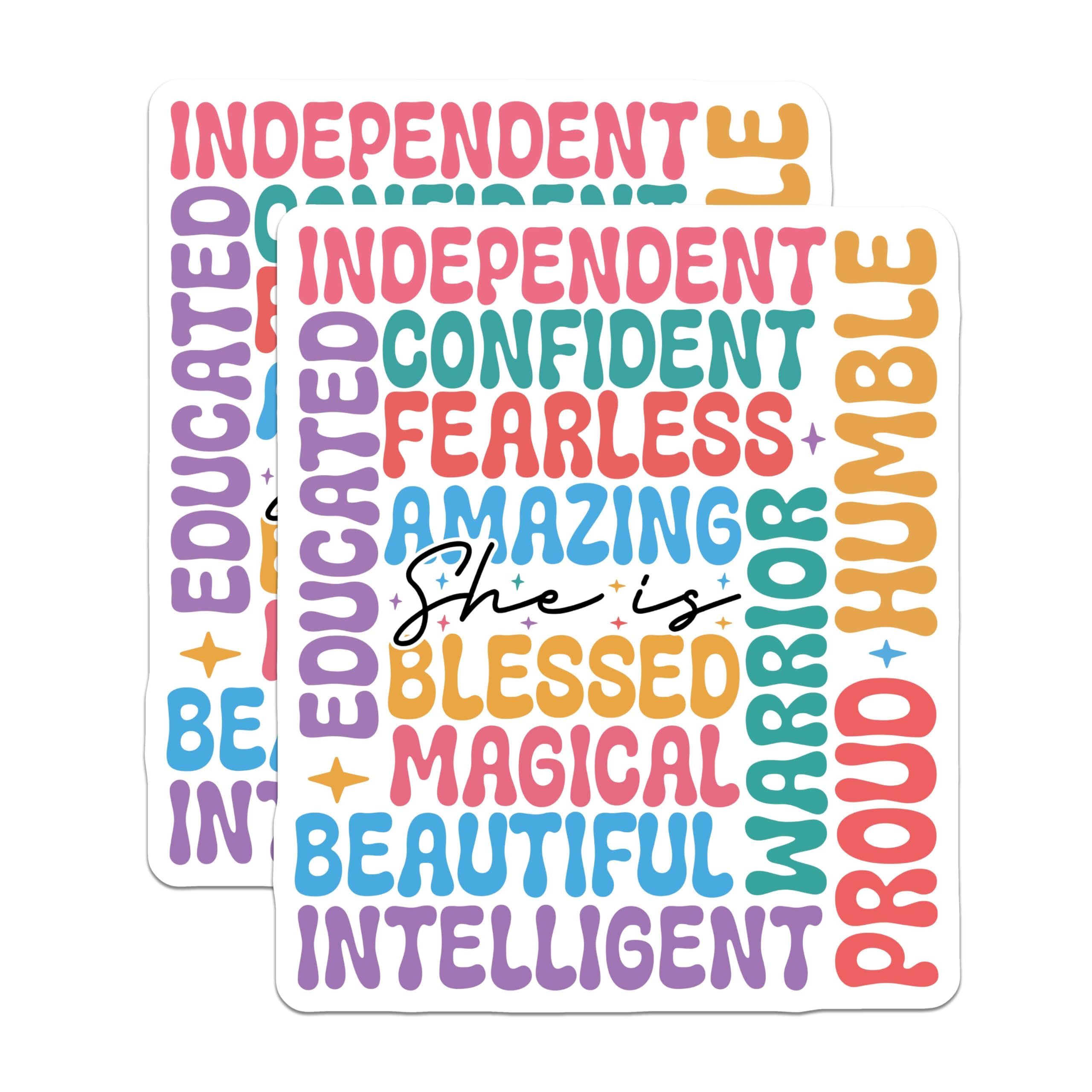 (2 Pack) Independent Confident Stickers - She is Amazing Blessed Stickers - Magical Beautiful Warrior Stickers - 5" On Longest Side - Sticks to Any Smooth Flat Surface - Made in USA - BMCS3088