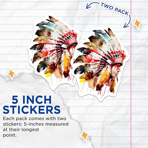 (2 Pack) Native American Headdress Stickers - 5" On Longest Side - Sticks to Smooth Flat Surfaces - Made in USA - BMCS9019 - BMCS9019